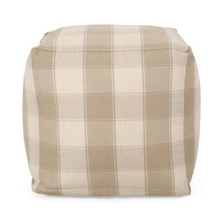 Konnor Ivory and Tan Pattern Fabric Cube Pouf | The Home Depot