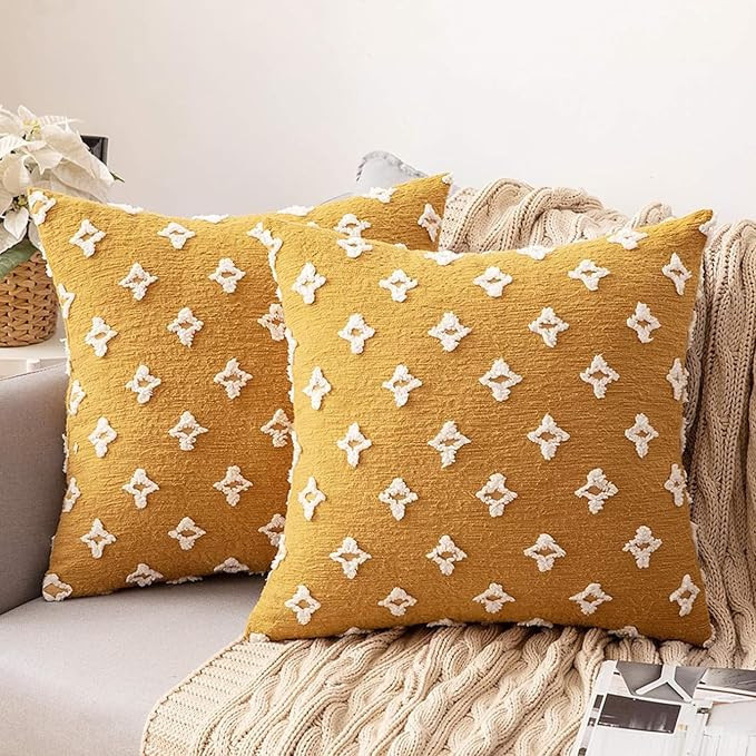 MIULEE Set of 2 Decorative Throw Pillow Covers Rhombic Jacquard Pillowcase Fall Soft Square Cushi... | Amazon (US)