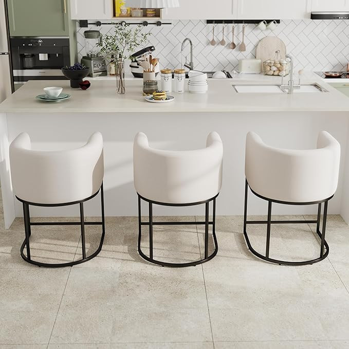 Modern Counter Height Linen Upholstered Bar Stools Set of 3, 24" Kitchen Counter Island Stools Ba... | Amazon (US)