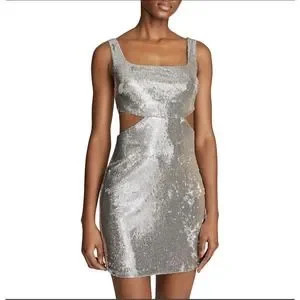 HALSTON GUILIANA SILVER SEQUIN CUTOUT DRESS | Poshmark