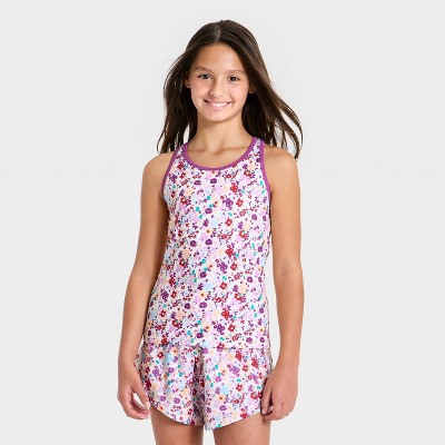 Girls' Racerback Active Tank Top - All In Motion™ Cream Floral L | Target