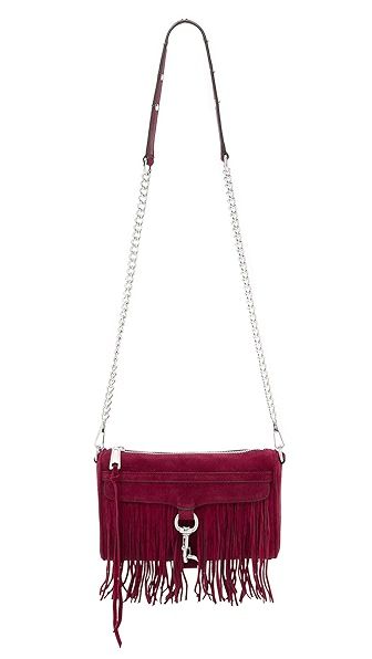 Rebecca Minkoff Suede Fringe Mini Mac Cross Body Bag - Port | Shopbop