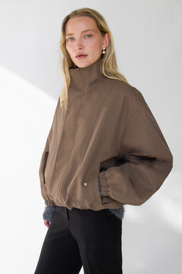 HIGH FUNNEL NECK CROPPED DRAWSTRING JACKET Charcoal / Large | OAK + FORT