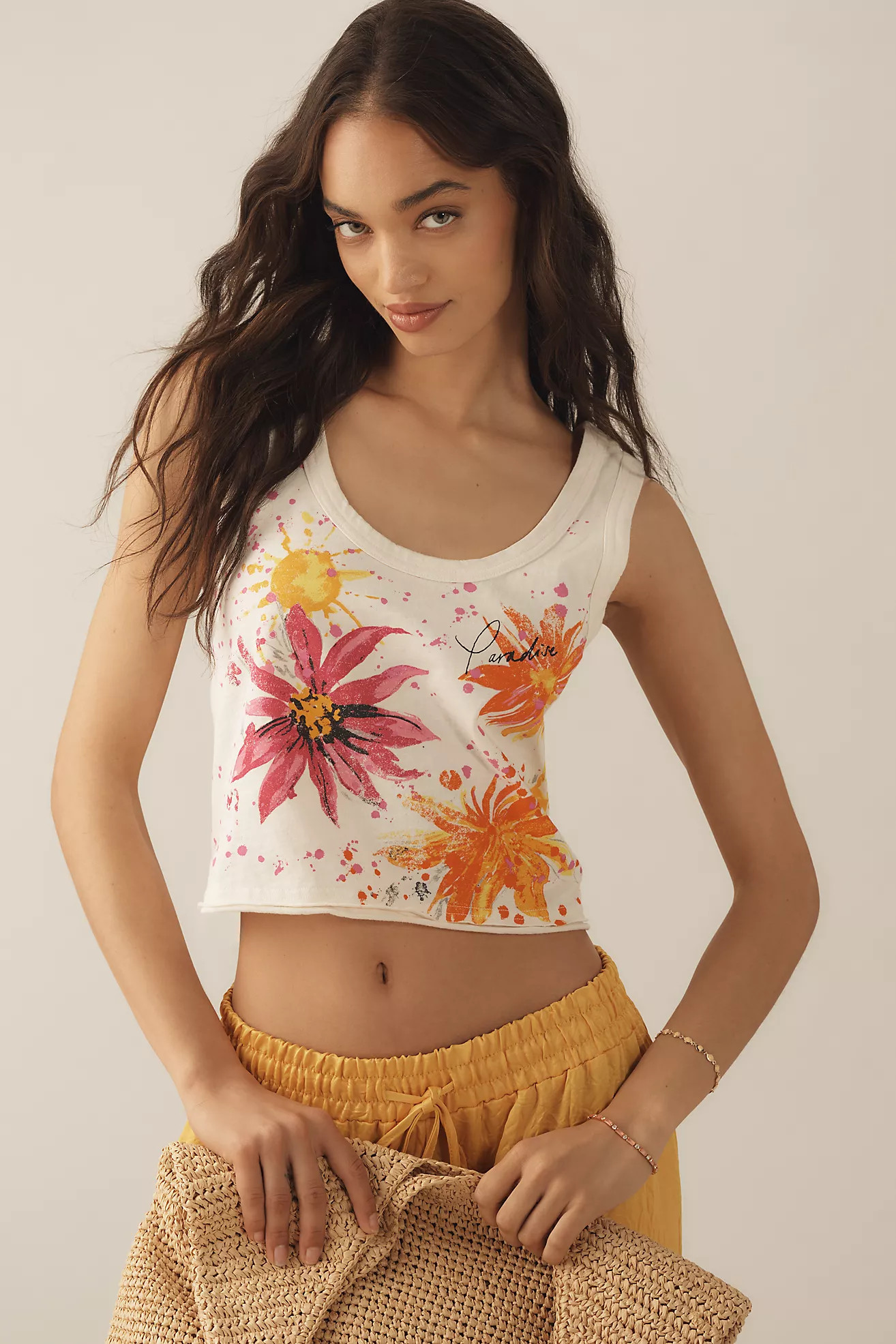 The Kacey Cotton-Slub Scoop-Neck Crop Tank Top by Pilcro | Anthropologie (US)