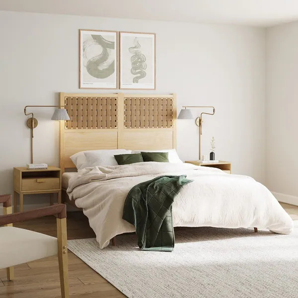 Kai Wall Mounted Plugin Bedside Reading Lamp with Empire Shade - Vintaged Brass/Linen Set of 2 | Bed Bath & Beyond