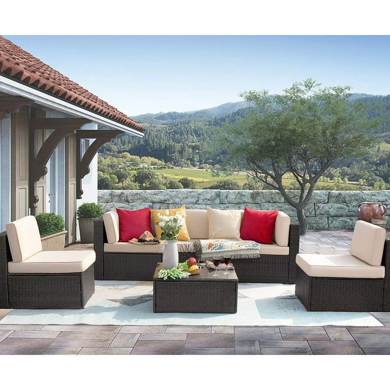Vineego 6 Pieces Outdoor Patio Furniture Sets Wicker Sectional Sofa PE Rattan Conversation Sets w... | Walmart (US)