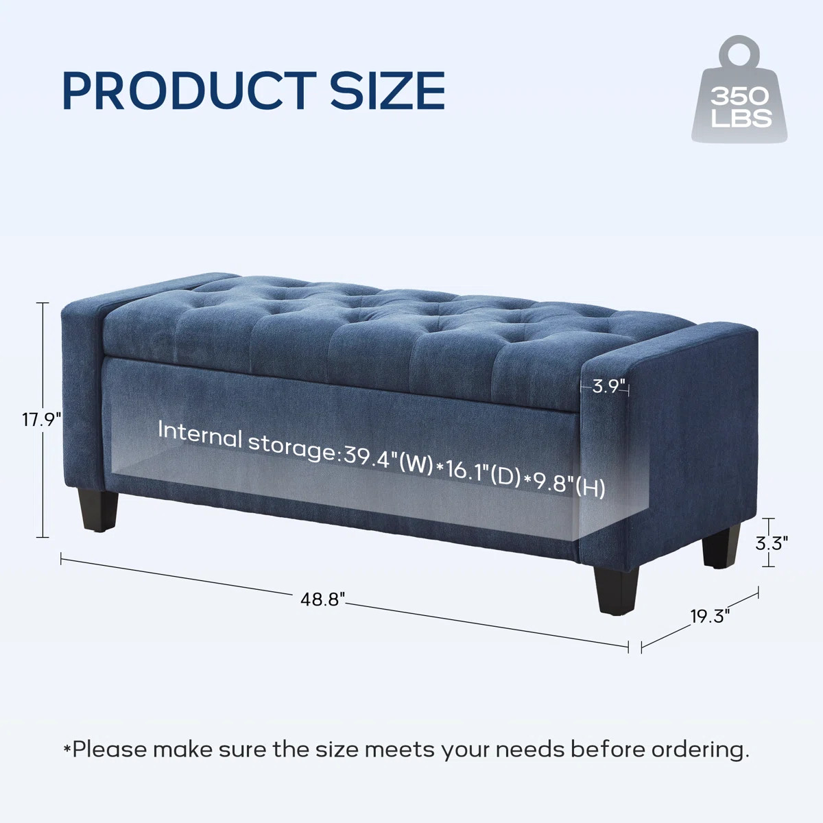 48.8" W Polyester Upholstered Storage Bench | Wayfair North America