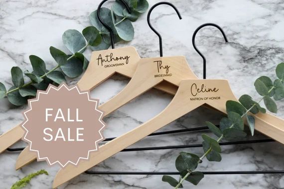 Personalized Script Font Natural Wooden Hangers for Weddings | Etsy | Etsy (US)