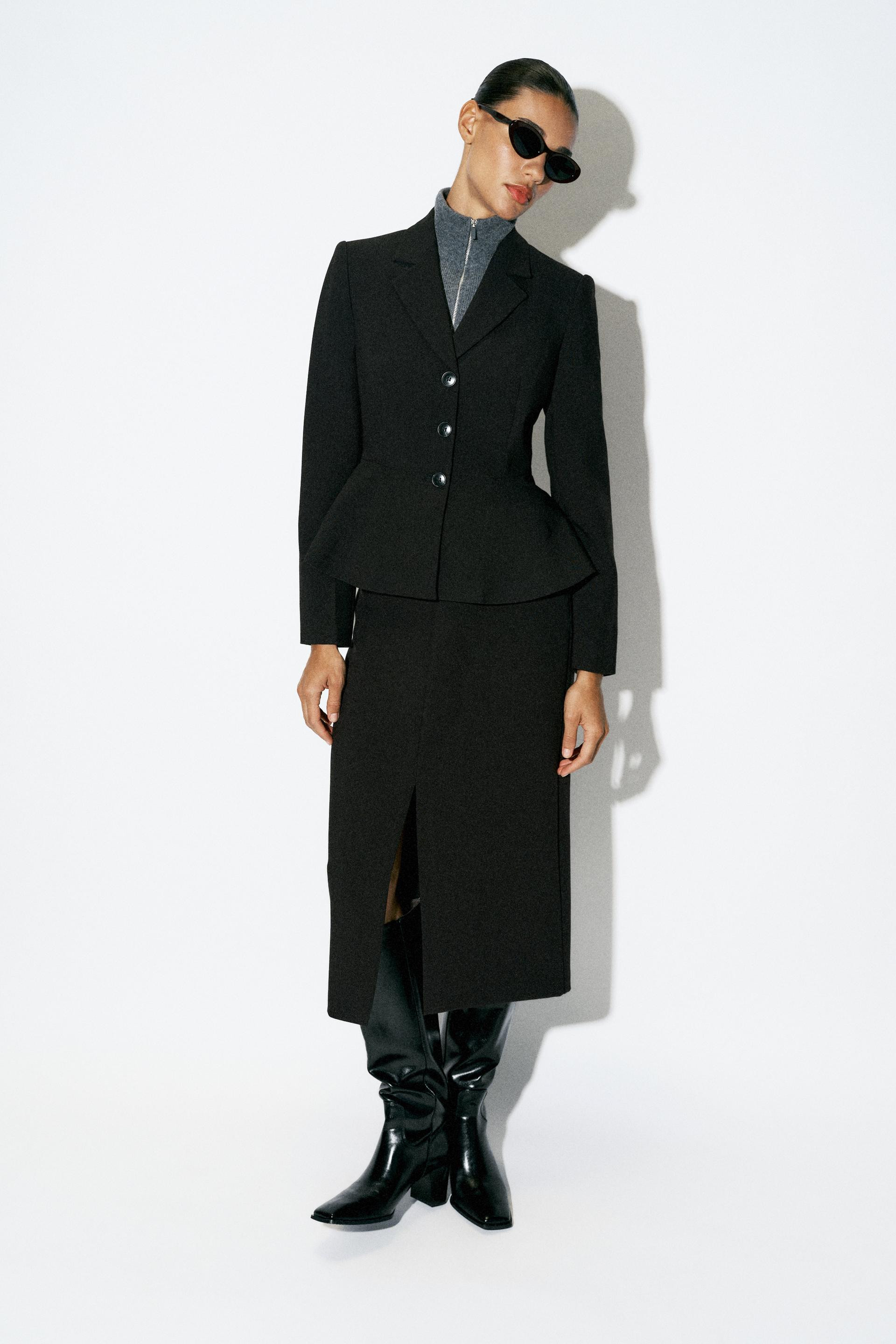 Zara - Peplum Blazer With Shoulder Pads - Black - Xl - Woman | Zara UK