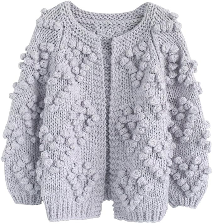 CHICWISH Women's Soft Heart Shape Balls Hand Knit Open Front Hot Pink/Ivory/Lavender/Pink/Army Gr... | Amazon (US)