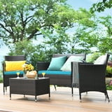 +4View allHero image 1 of Gymax 4PCS Patio Rattan Conversation Furniture Set Outdoor Turquoise Cu... | Walmart (US)