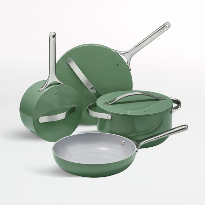 Caraway Home 12-Piece Sage Ceramic Non-Stick Cookware Set + Reviews | Crate & Barrel | Crate & Barrel