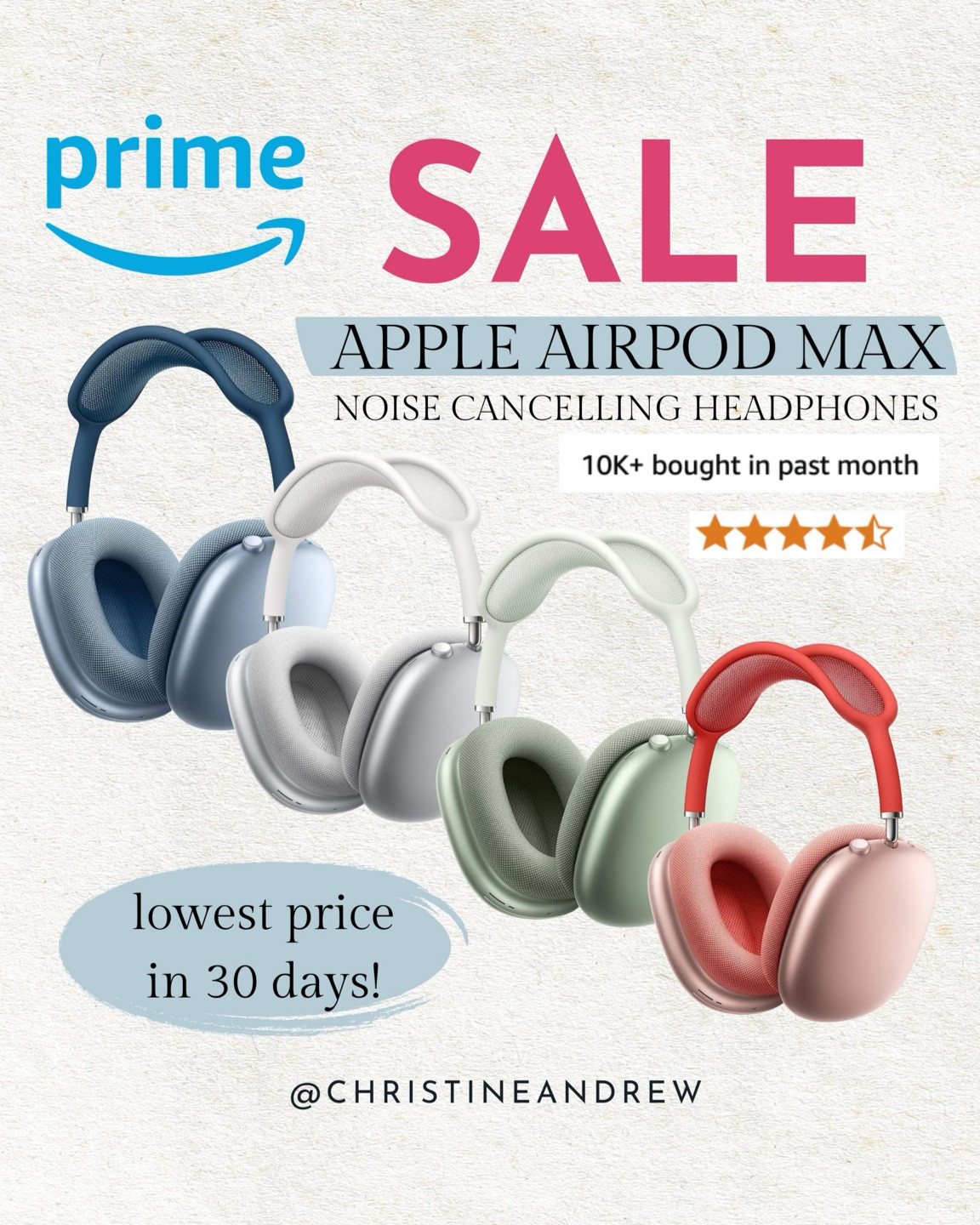 Apple AirPod max noise cancelling headphones are on sale for Amazon prime day!  I have these and love them - use them every day. They are Bluetooth wireless, over the ear and noise cancelling and super comfy to wear. This is the lowest price they’ve been in awhile!

Prime day sale, Amazon sale, Amazon prime day sale, Apple sale, Apple headphone sale, teen gift, gift for her, gift for him, tech sale, Amazon find, Christine Andrew 

#LTKMens #LTKTravel #LTKSaleAlert