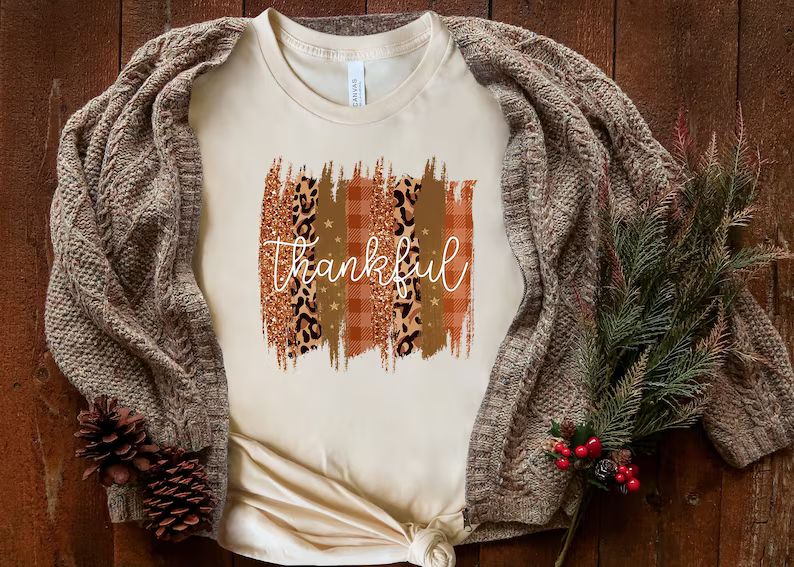 Thanksgiving Shirt, Leopard Shirt Womens Thankful Shirt, Fall shirt, Cute Fall, Thankful Blessed | Etsy (US)