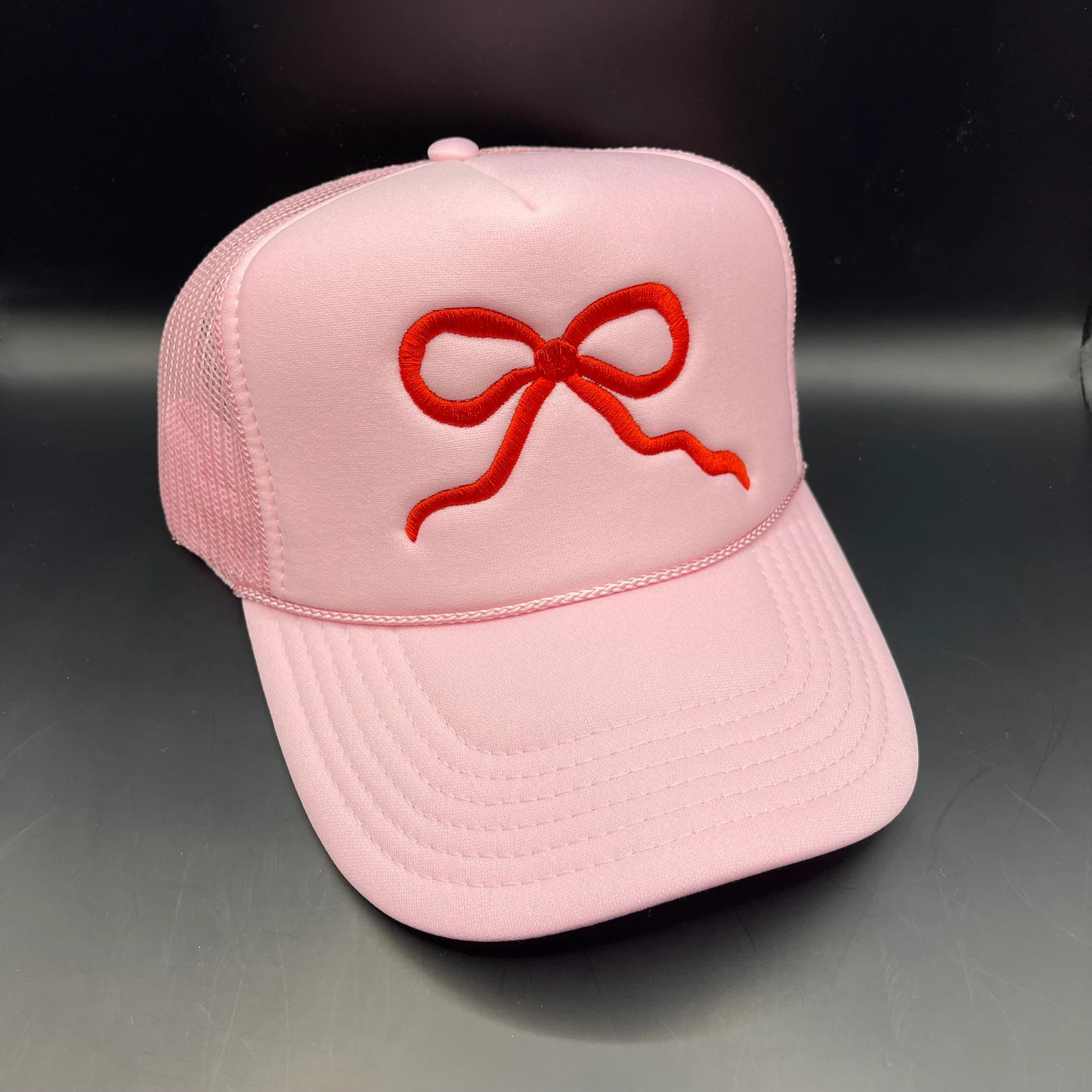 Red Bow Embroidered Soft Pink Trucker Hat - Perfect Gift for Her - Valentine Bow Hat - Etsy | Etsy (US)