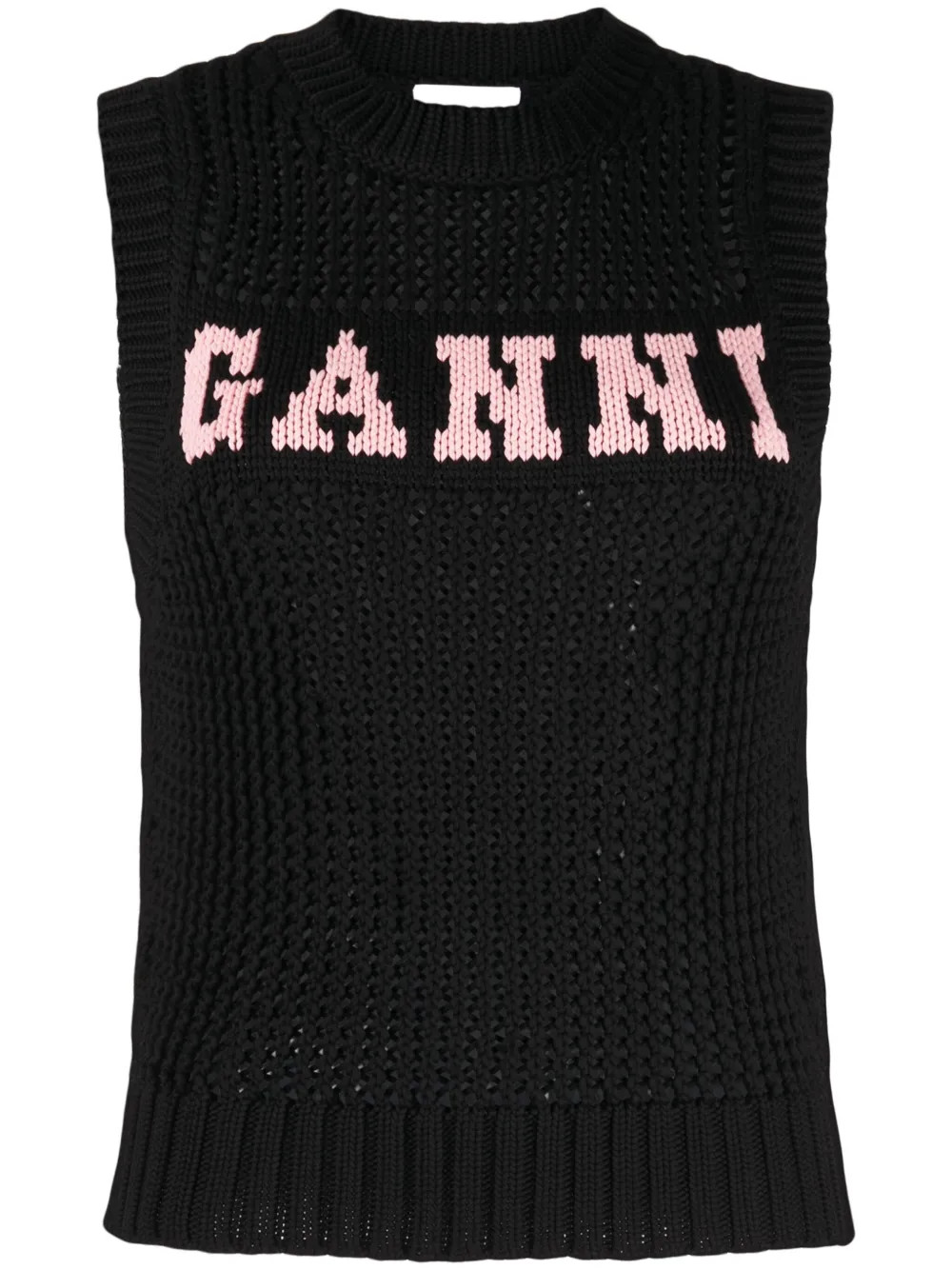 GANNI Logo intarsia-knit round-neck Top  - Farfetch | Farfetch Global
