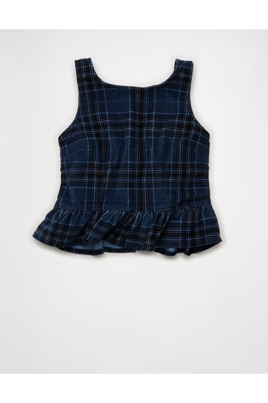 AE Back Bow Peplum Tank Top Women's Indigo Acid XXS | American Eagle Outfitters (US & CA)