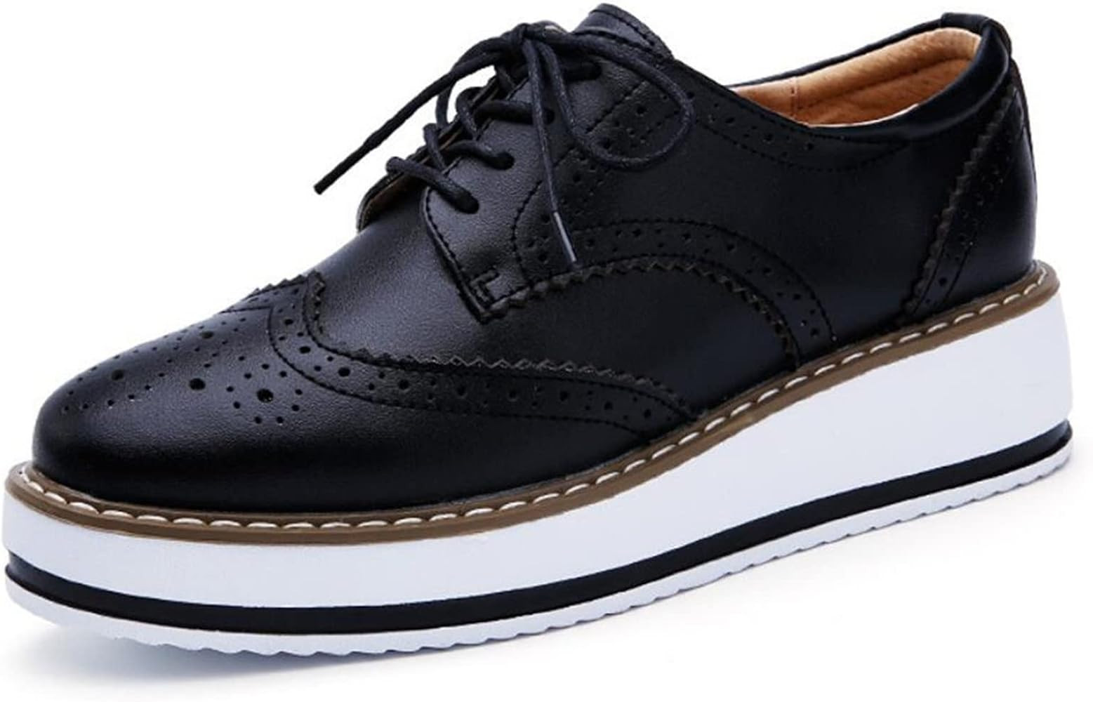DADAWEN Women's Platform Lace-Up Wingtips Square Toe Oxfords Shoe | Amazon (US)
