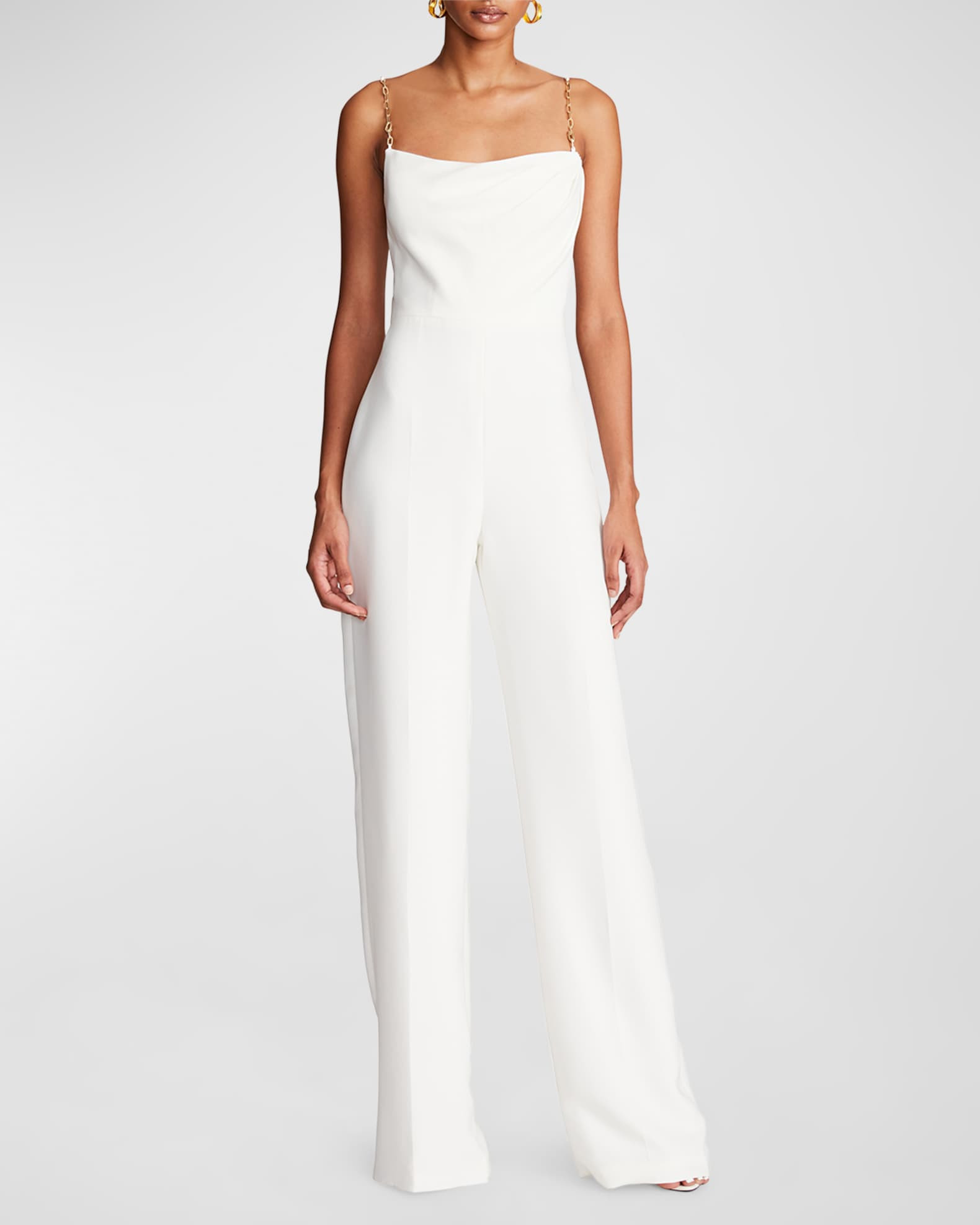 Brea Ruched Chain-Strap Crepe Jumpsuit | Neiman Marcus