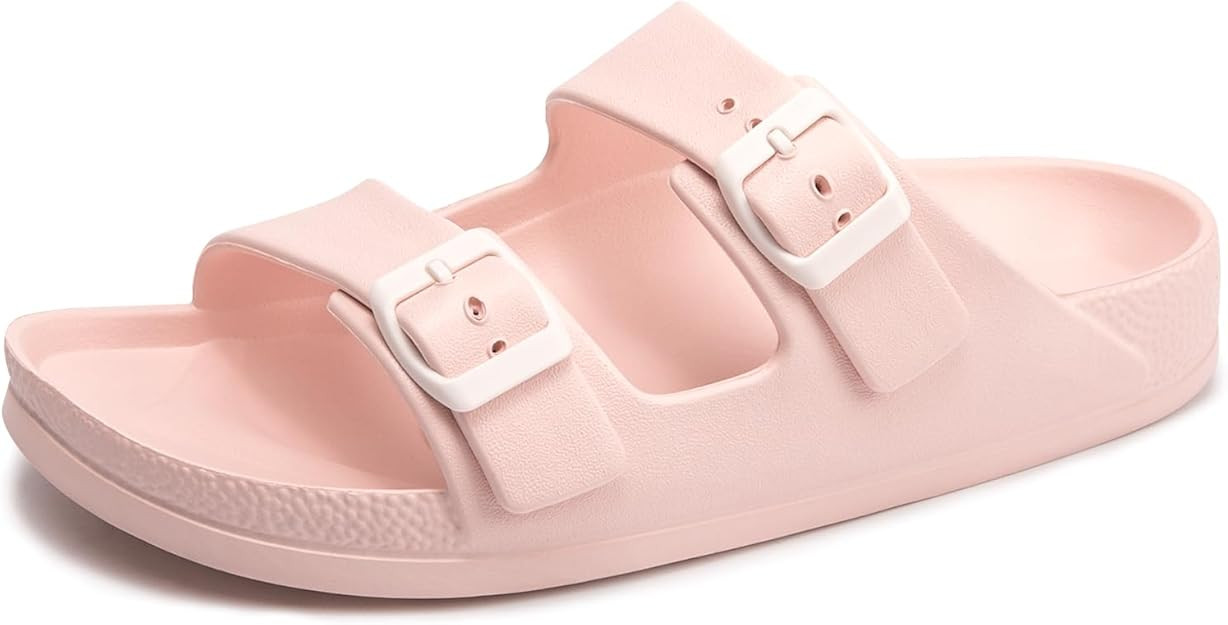 FUNKYMONKEY Women's Comfort Slides Double Buckle Adjustable EVA Flat Sandals | Amazon (US)