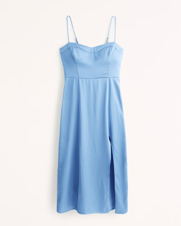 Satin High-Slit Midi Dress | Abercrombie & Fitch (US)