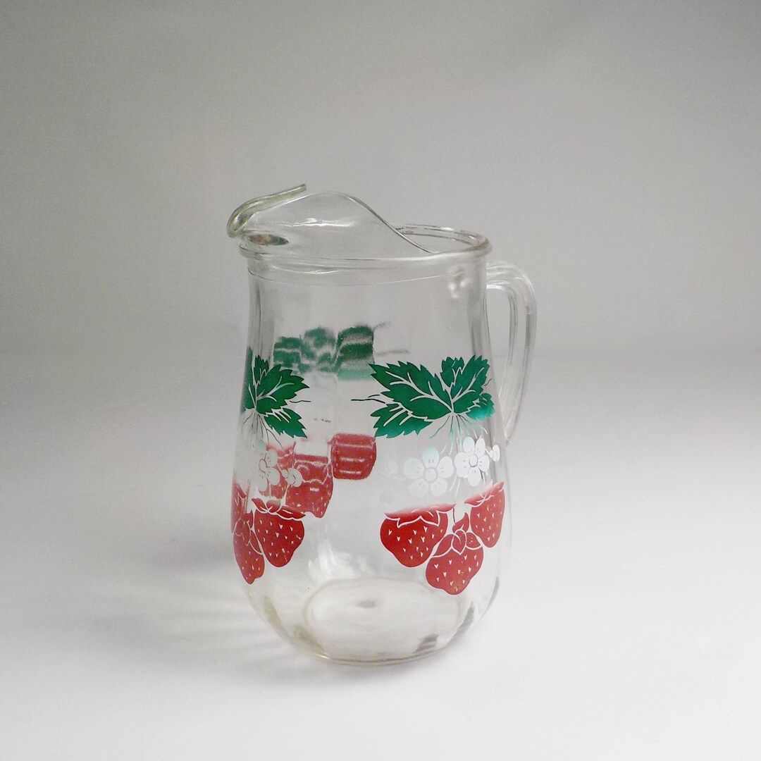 Vintage Mid Century Pitcher Clear Glass with Strawberries | Etsy (US)