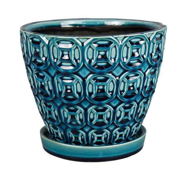 Southern Patio 12 Inch Ceramic Clay Mayer Flower Planter & Saucer Tray, Seafoam | Target