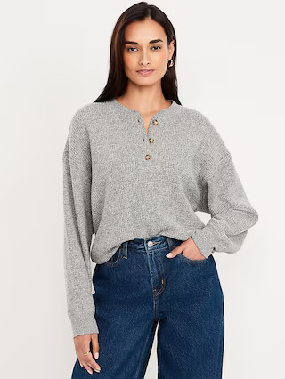Oversized Cozy Waffle Henley Top | Old Navy (US)