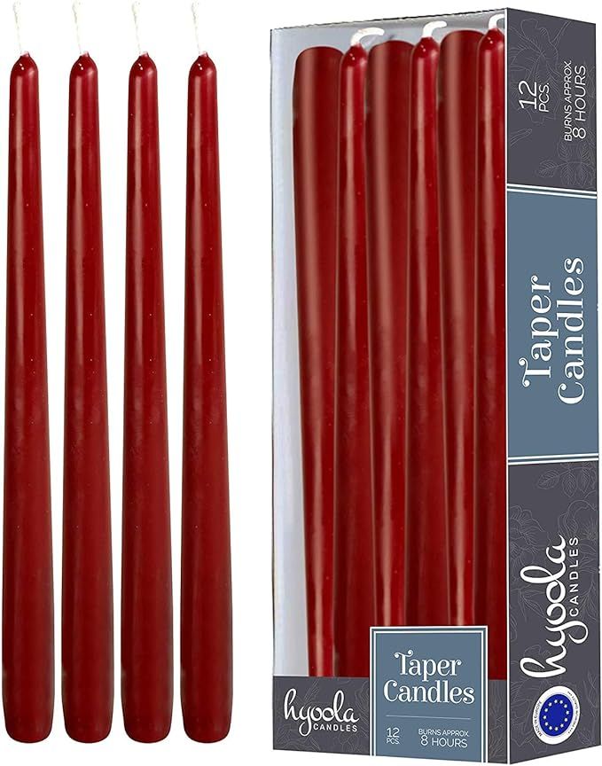12 Pack Tall Taper Candles - 10 Inch Burgundy Dripless, Unscented Dinner Candle - Paraffin Wax wi... | Amazon (US)