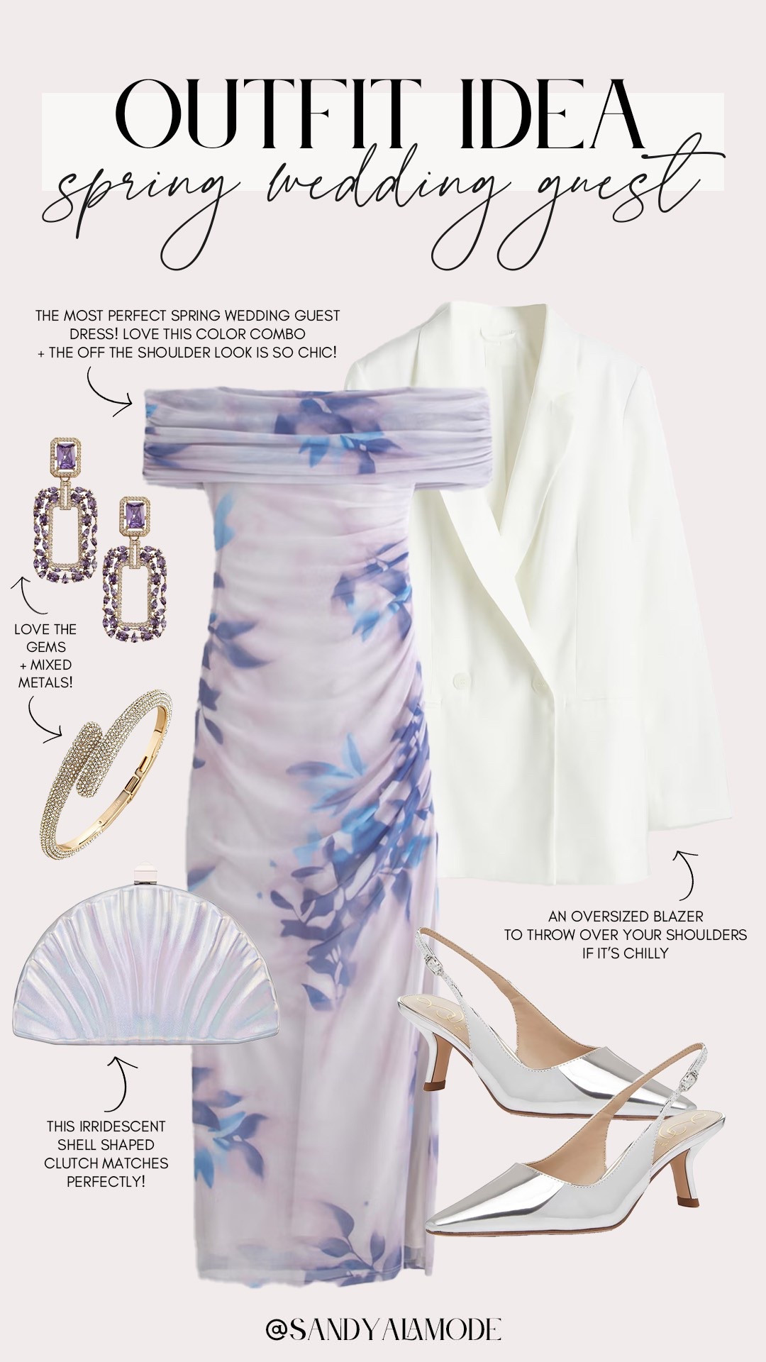 What to wear to a spring wedding. Spring wedding guest dress. Chic evening blazer. What to wear over a wedding guest dress. Cult Gaia inspired clutch. Silver heels. Spring event dress  

#LTKWedding #LTKStyleTip #LTKSeasonal