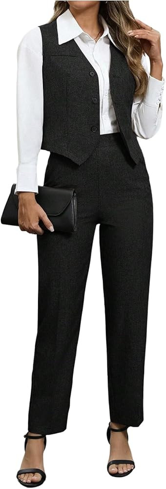 SOLY HUX Women's 2 Piece Outfits Blazer Vest and Pants Work Office Set | Amazon (US)