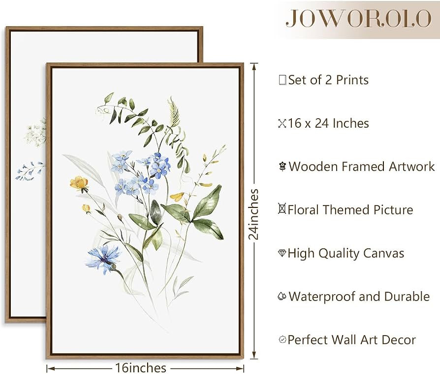 Watercolor Floral Wall Art Blue Yellow Flower Canvas Art Pints Nature Botanical Plants Painting M... | Amazon (US)