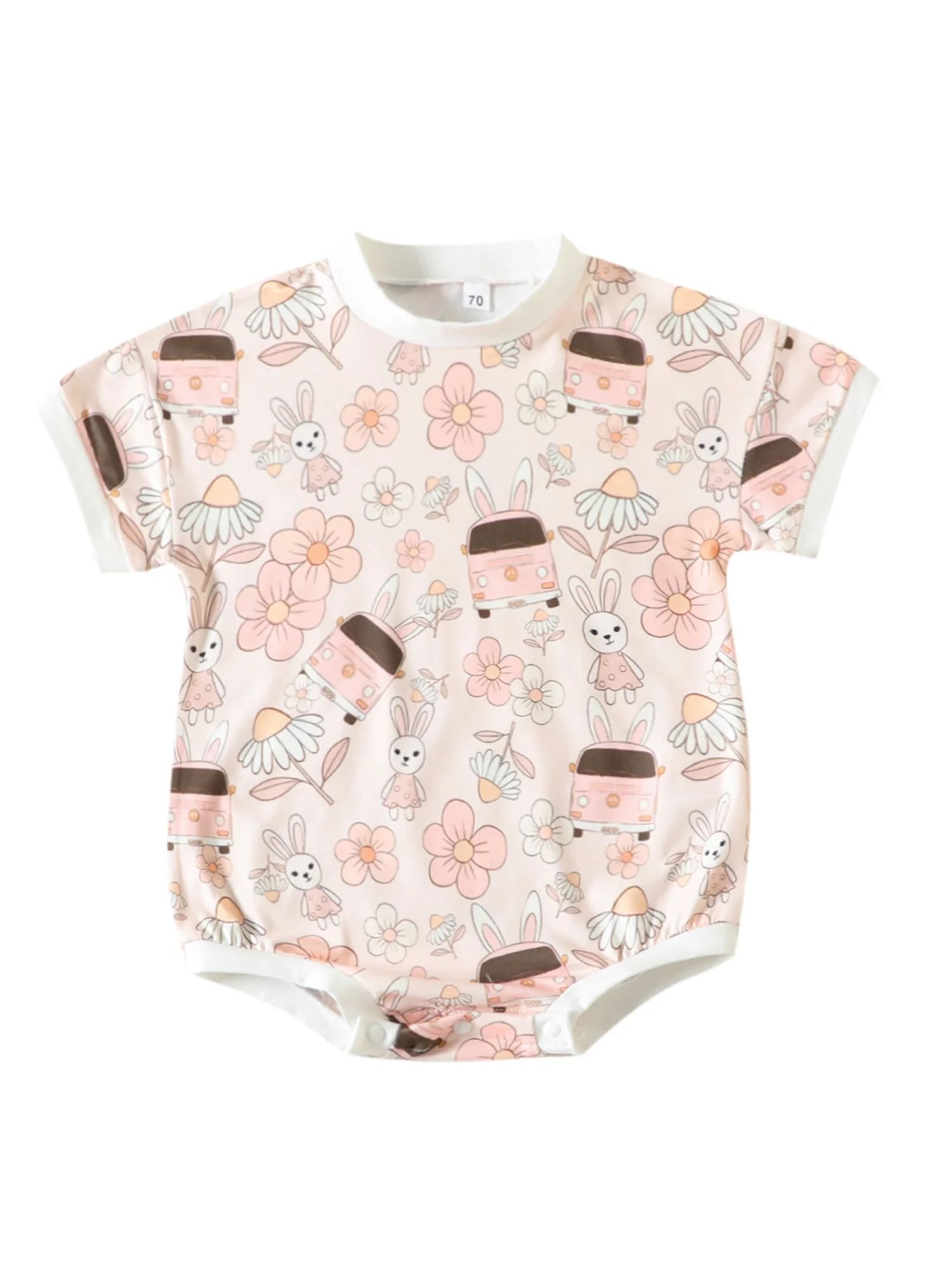 Baby Boys Girls Easter Romper, Short Sleeve Bunny Print Bodysuit | Walmart (US)
