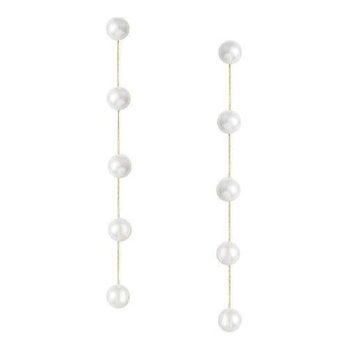 SWEETV 14K Gold Plated Long Pearl Drop Dangle Earrings for Women, Tassel Chain Baroque Pearl Wedding Bridal Earrings for Brides Bridesmaids, Prom Jewelry Gifts | Amazon (US)