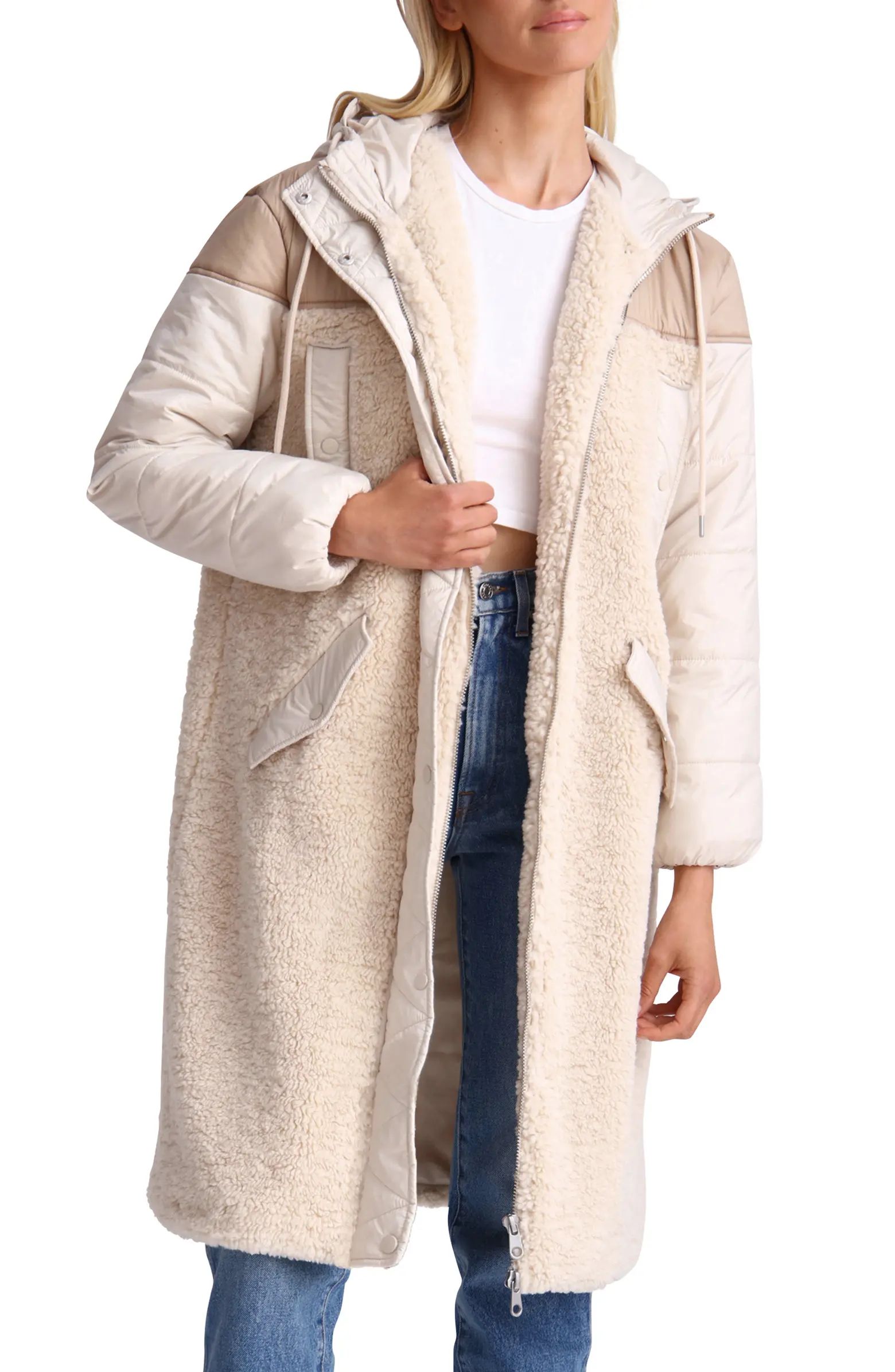 Avec Les Filles Mixed Media Faux Shearling Quilted Hooded Coat | Nordstrom | Nordstrom