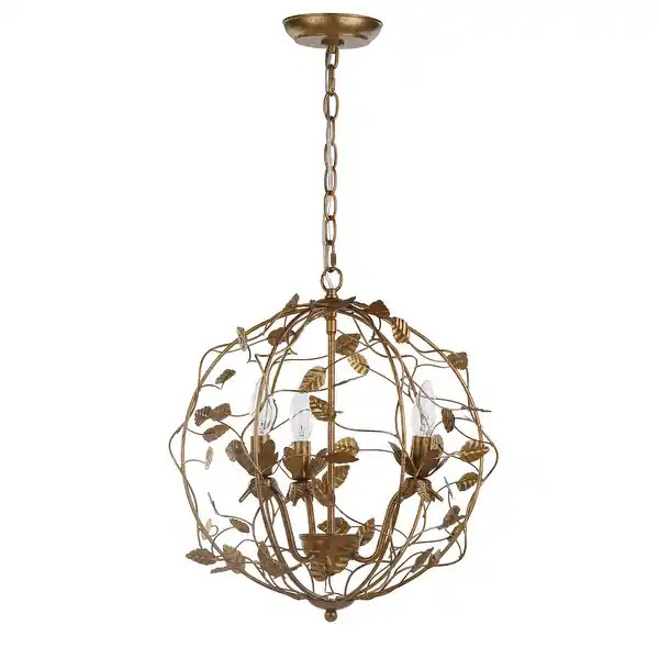 SAFAVIEH Lighting Austen Adjustable 3-light LED Gold Leaf Cage Chandelier - 17" x 17" x 20.75-92.... | Bed Bath & Beyond