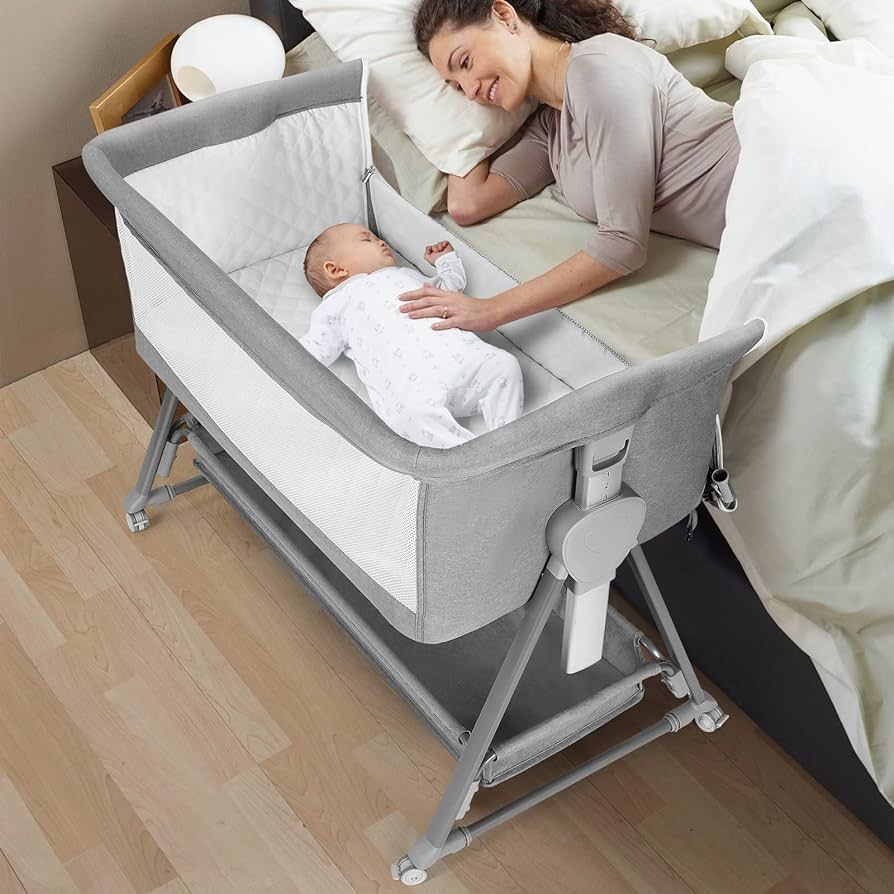 Amazon.com: Cowiewie Baby Bassinet, Beside Sleeper for Baby Easy Folding Bedside Bassinet with St... | Amazon (US)