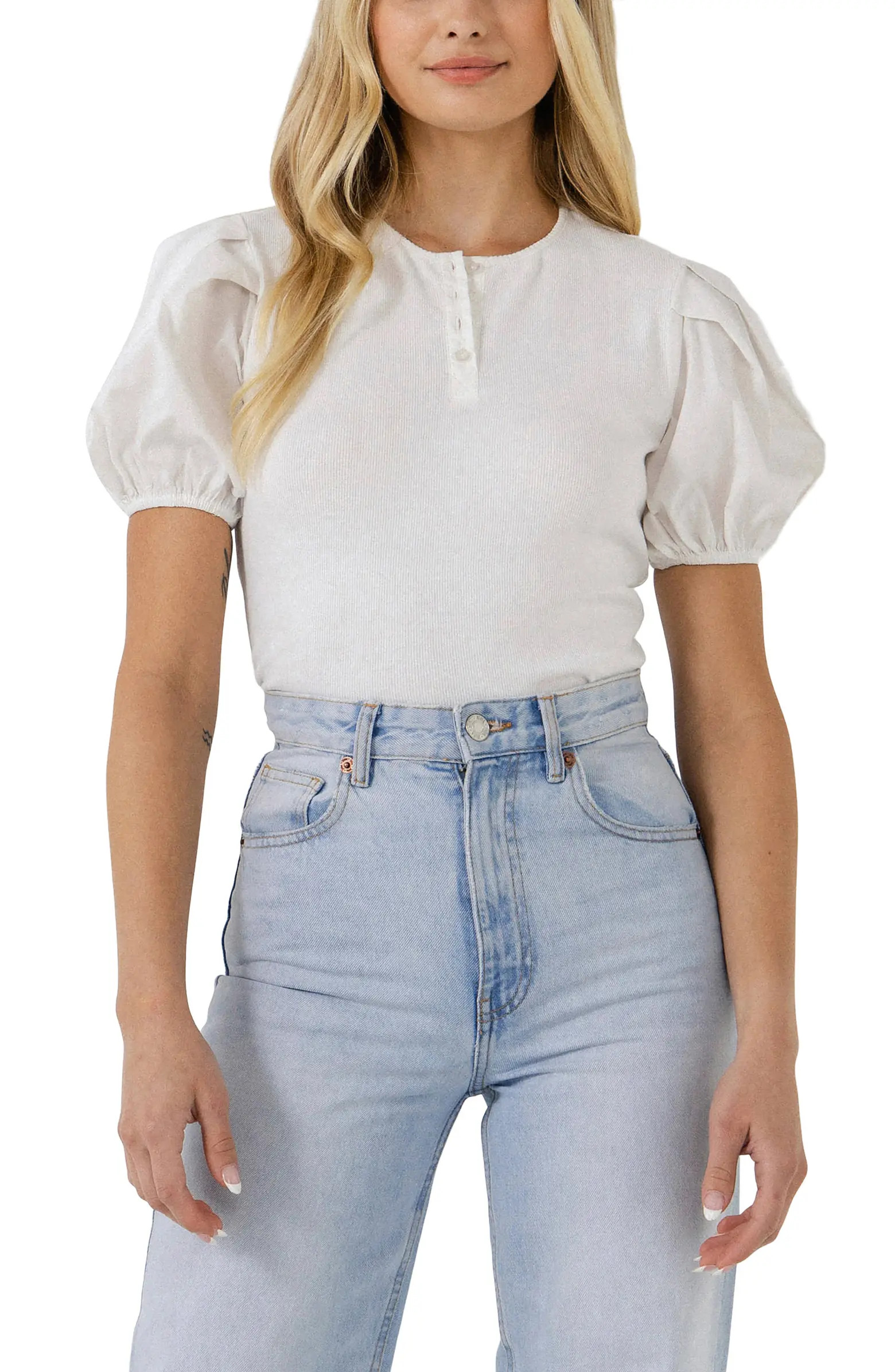 Puff Sleeve Henley | Nordstrom