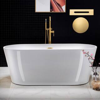 WOODBRIDGE Gasteiz 67 in. Acrylic Flatbottom Double Ended Bathtub with Brushed Gold Overflow and ... | The Home Depot