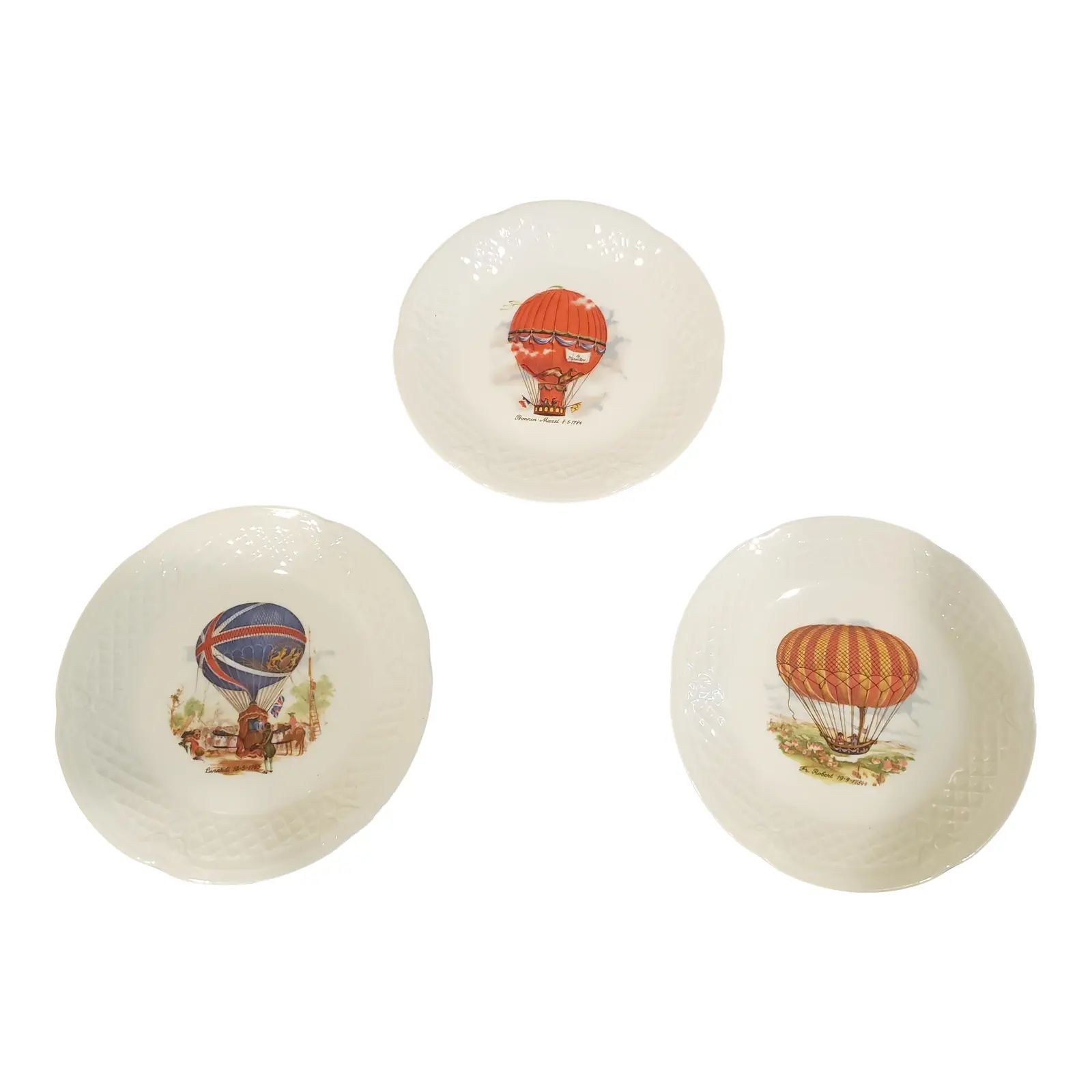 Vintage Philippe Deshoulieres Limoges Porcelain France Hot Air Balloon Plates- Set of 3 | Chairish