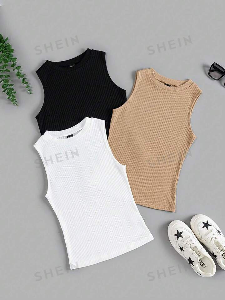 SHEIN EZwear Multicolor Knit Women'S Tight-Fitting Tank Top | SHEIN