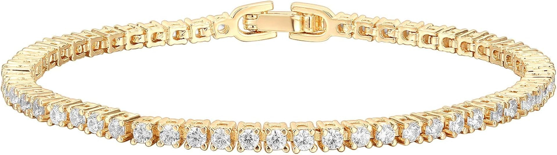 PAVOI 14K Gold Plated Princes Cut Cubic Zirconia Classic Tennis Bracelet | Gold Bracelets for Wom... | Amazon (US)