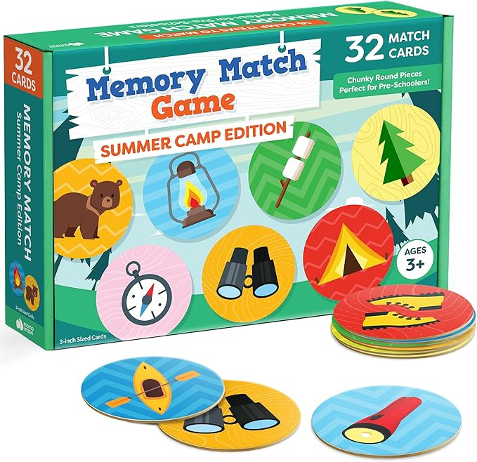 Matching Memory Game for Kids - 32pc Summer Camp Concentration Memory Card Matching Games for Chi... | Amazon (US)