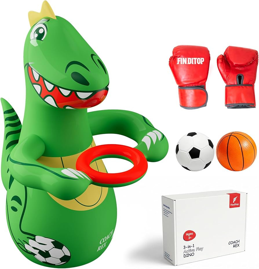 Giant Inflatable Dinosaur Toys for Boys - 47" Kids Punching Bag & Basketball Soccer 3-in-1 Active... | Amazon (US)