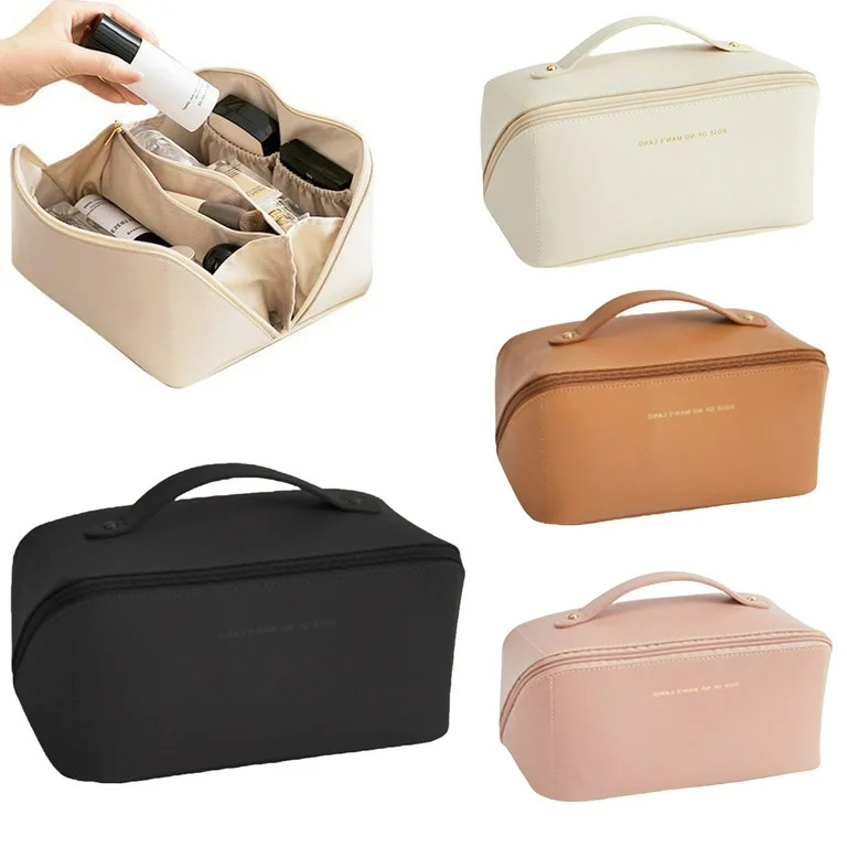 Bobasndm Large Capacity Travel Cosmetic Bag, Leather Makeup Bag, Waterproof Portable Cosmetic Bag... | Walmart (US)