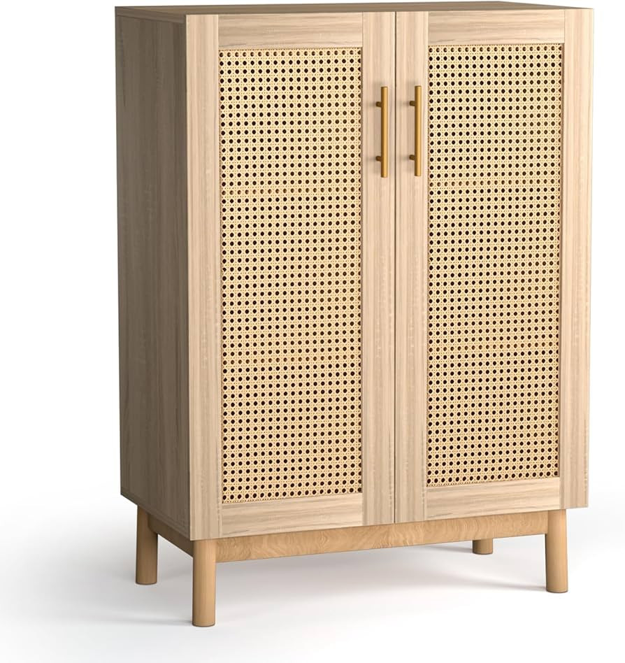 VOWNER 40'' H Tall Buffet Sideboard with Rattan Decorated Doors, Rattan Storage Cabinet with Soli... | Amazon (US)