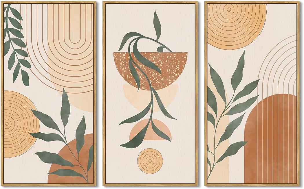 KUVIOKE Boho Orange Wall Art Green Botanical Leaf Artwork BohemainMinimalist Line for Bathroom Li... | Amazon (US)