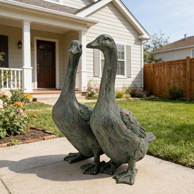 DiliComing Porch Goose Statue Set - Large Resin Outdoor Garden Decor, 17 inch Lawn Goose Sculptur... | Amazon (US)