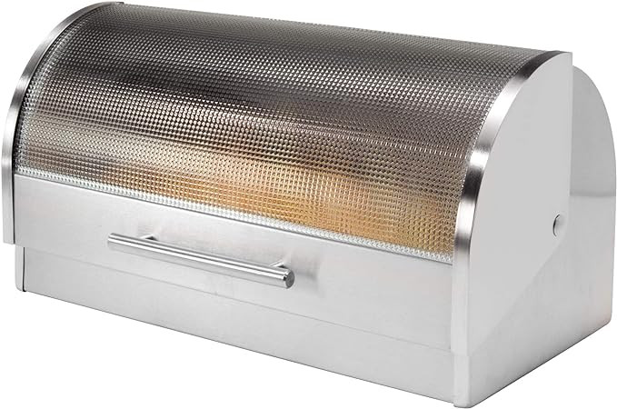 Oggi Stainless Steel Roll Top Bread Box for Kitchen Countertop with Tempered Glass Lid - Fits Mul... | Amazon (US)