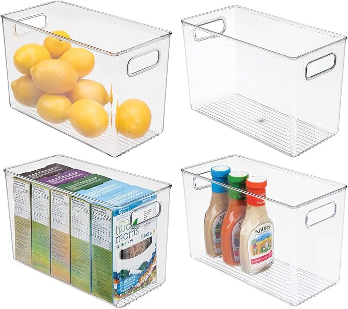 mDesign Tall Slim Rectangle Plastic Kitchen Storage Organizer Bin with Cutout Handles for Pantry,... | Amazon (US)